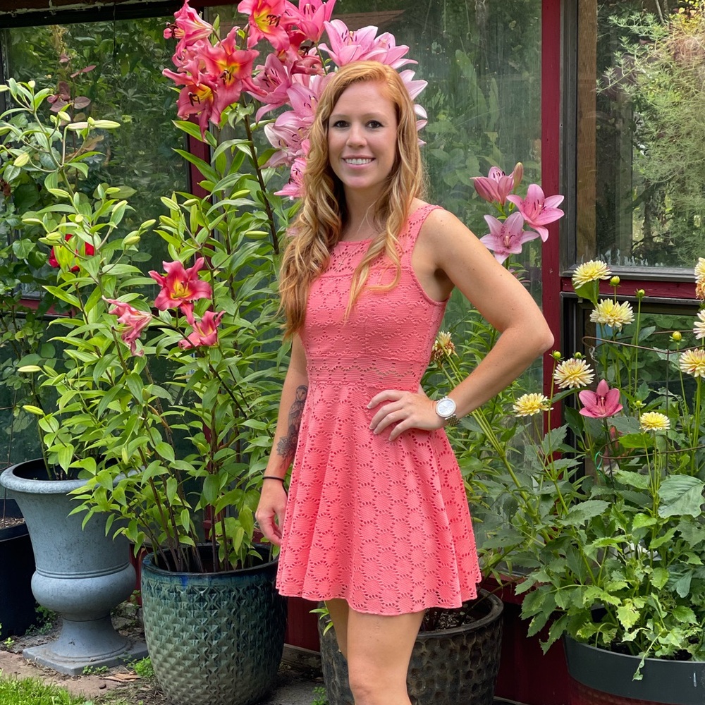 Coral Sleeveless Eyelet Dress - Picture 1 of 6